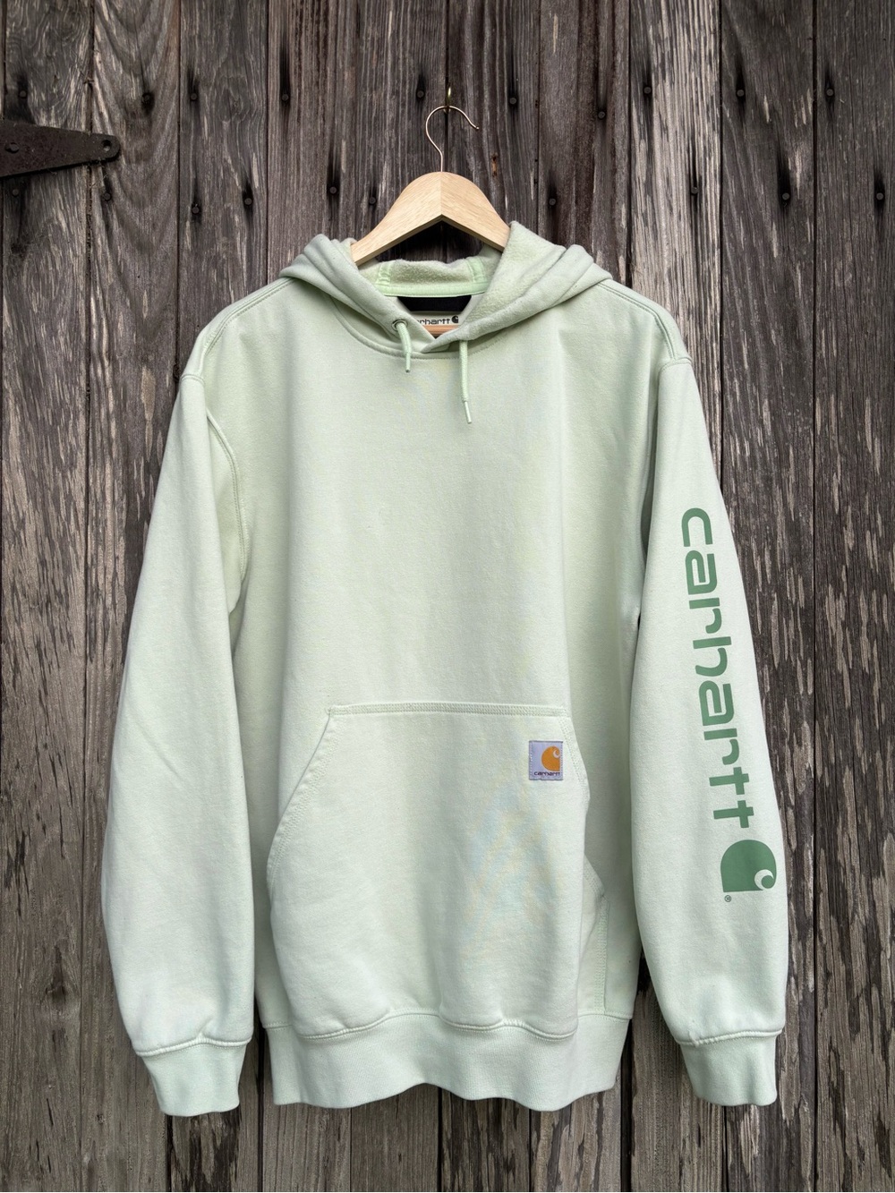 Carhartt Men’s Mint Green Crewneck Hoodie with Sleeve Logo size medium